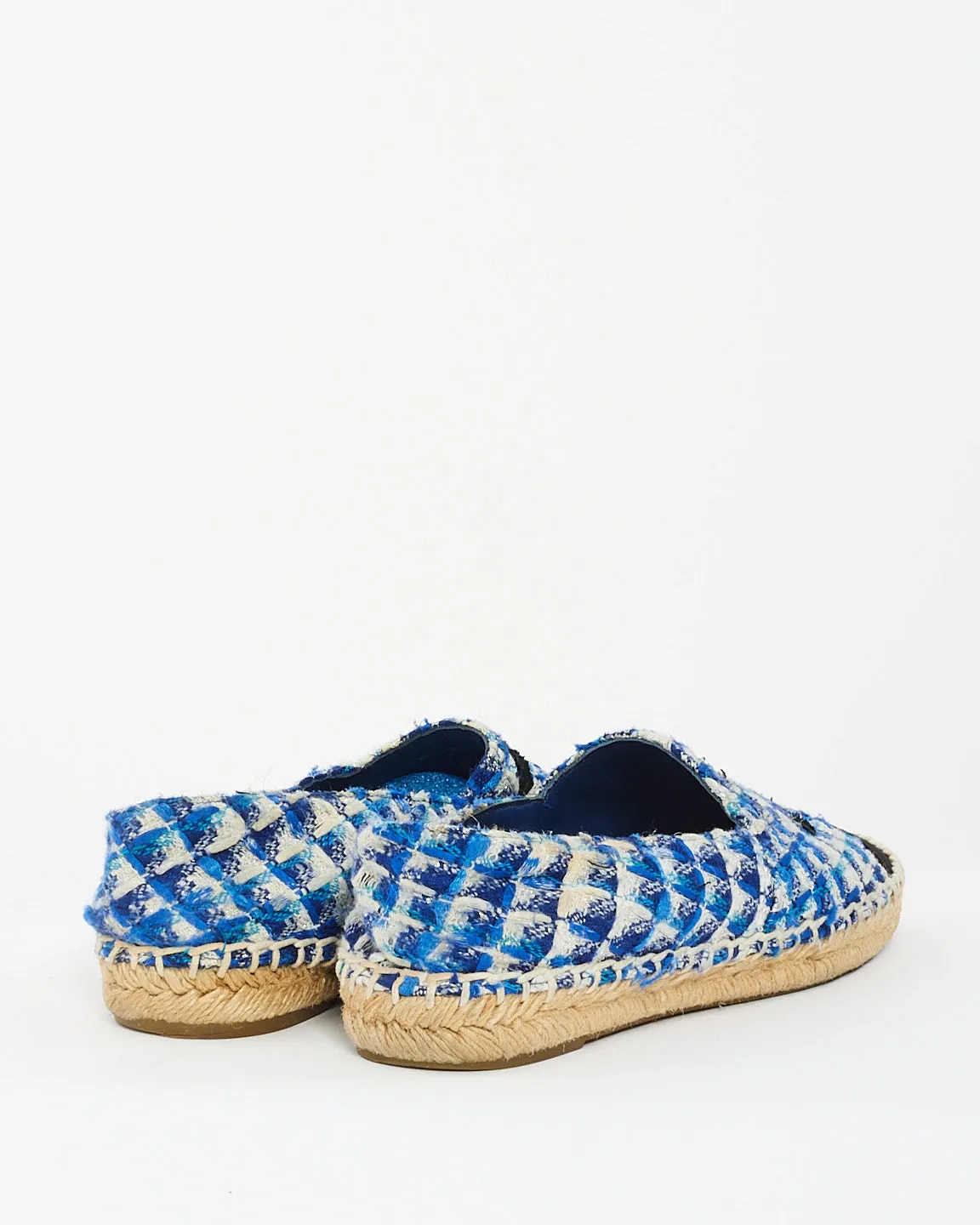 Chanel Blue Black & White Tweed Espadrilles - 38